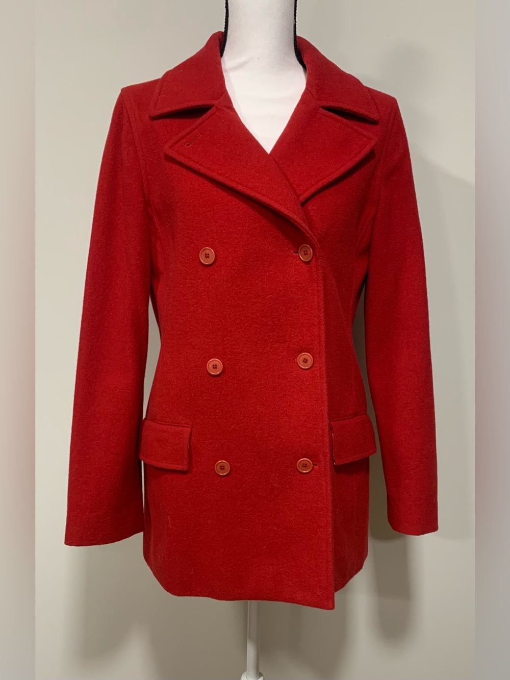 Abercrombie & Fitch Red Wool Blend Double Breasted Peacoat Y2K Size M Old Money